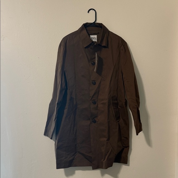 Zara Chocolate Brown Suede Trench Coat - Picture 1 of 5